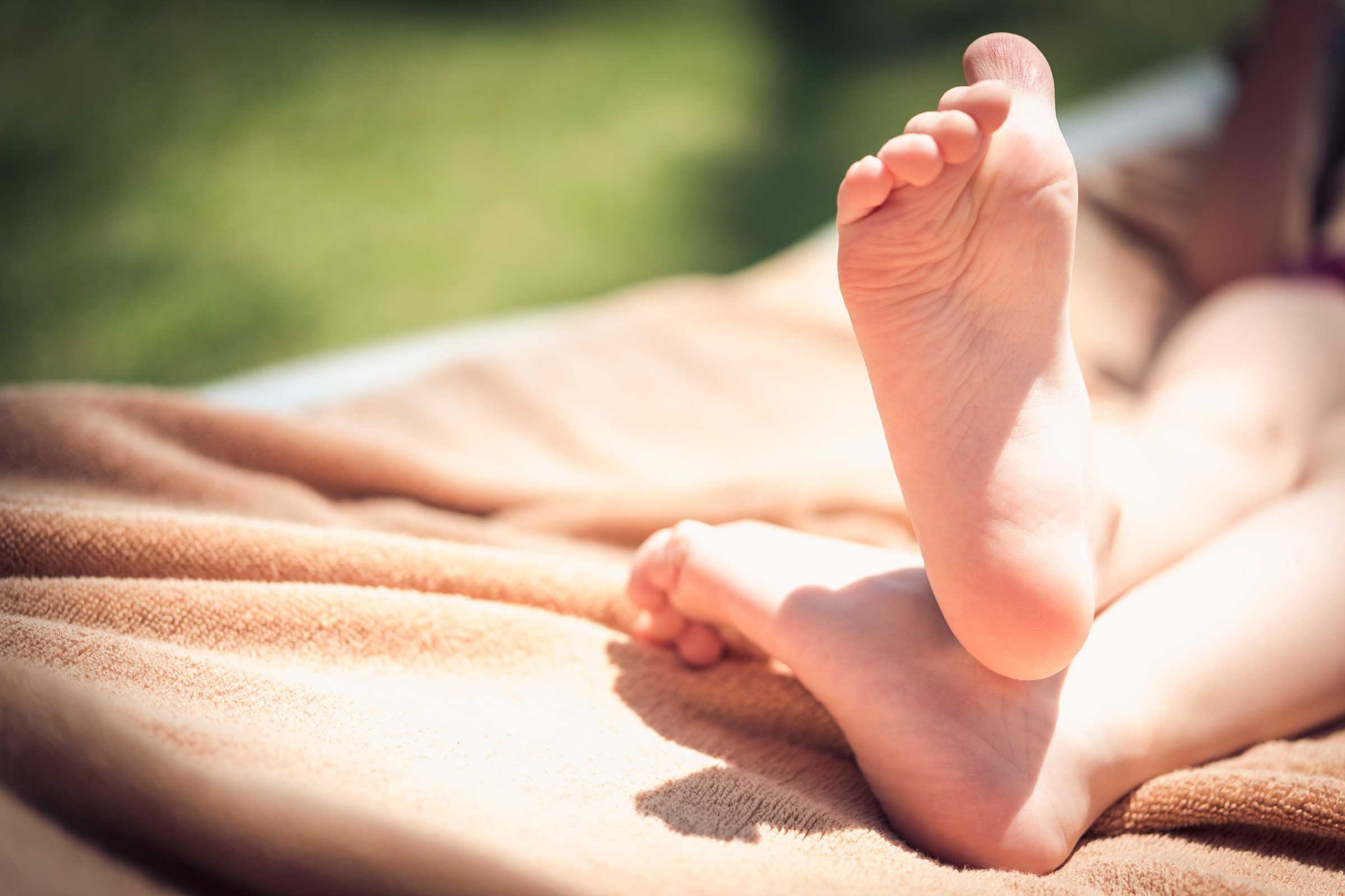 Bare feet.