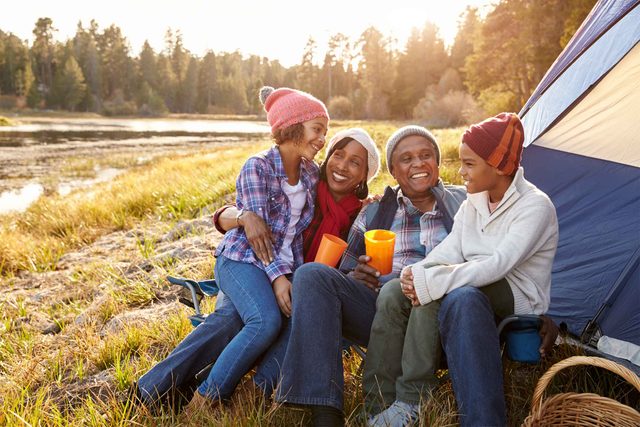 family camping with tent