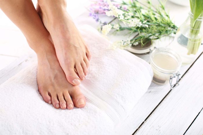 Clean, pedicured toenails.
