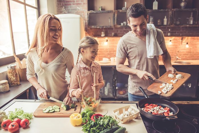 family cooking healthy food