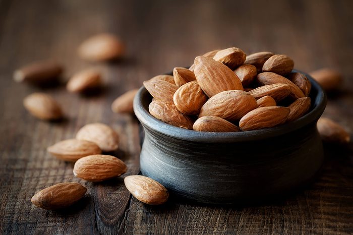 Ceramic container of almonds