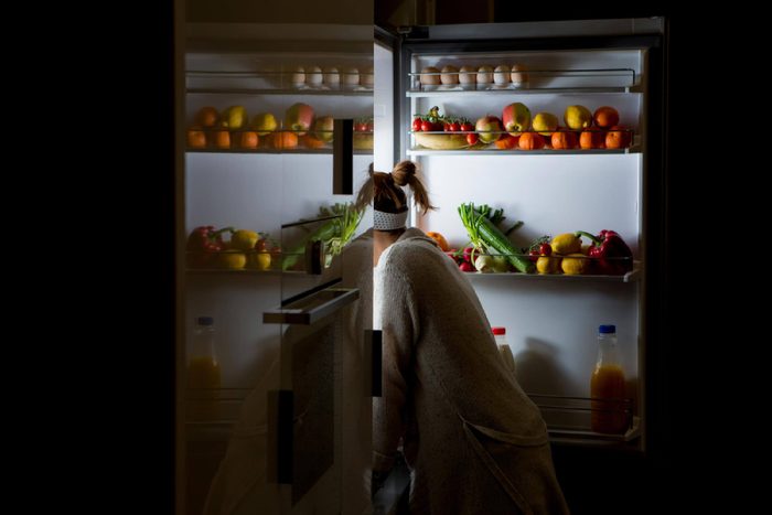 midnight snack, looking into fridge