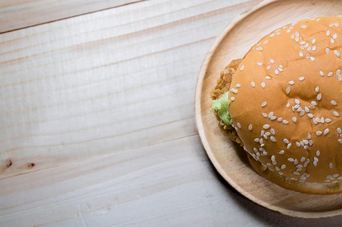 Chicken sandwich on a sesame seed bun