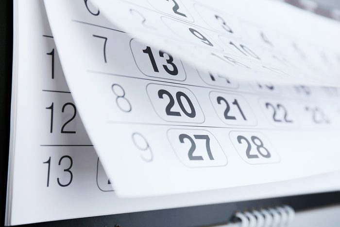 Closeup of calendar page