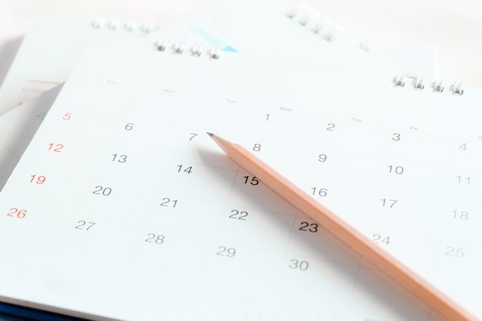 Calendar page on white.