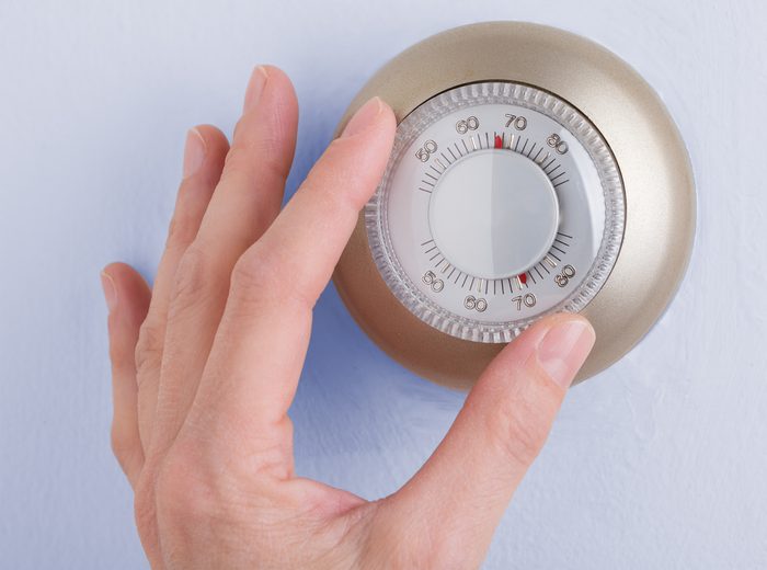 Room wall temperature thermostat turn dial to set