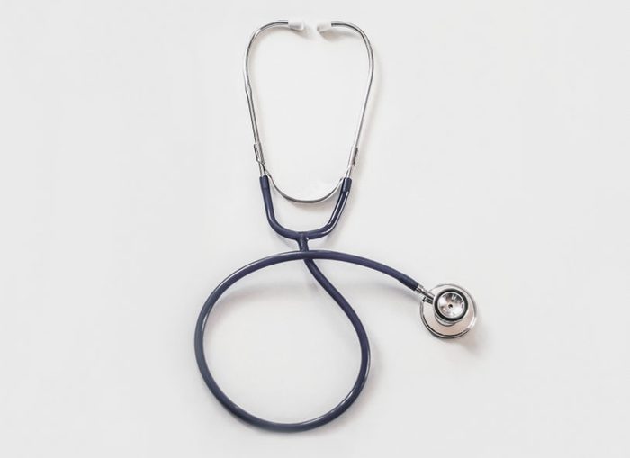 Grey Stethoscope medical equipment, instrument isolated on white background