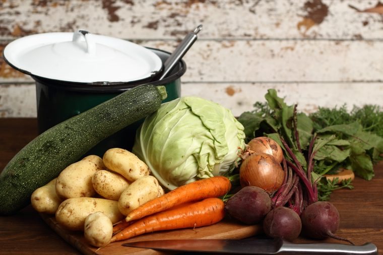 Cooking Vegetable: Potato, Carrot, Beet, Zucchini, Onion, Cabbage.