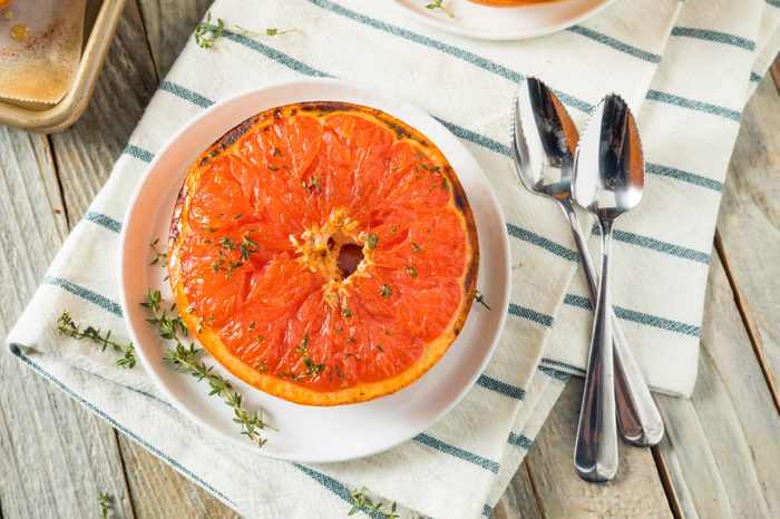 Sweet Homemade Baked Red Grapefruits with Honey and Thyme