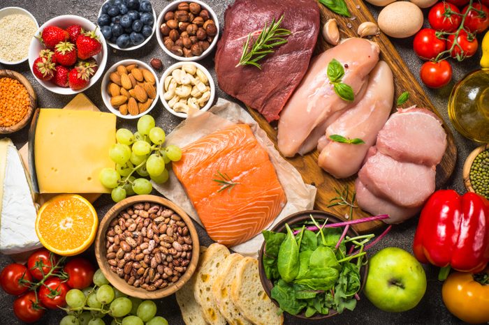 Balanced diet food background.