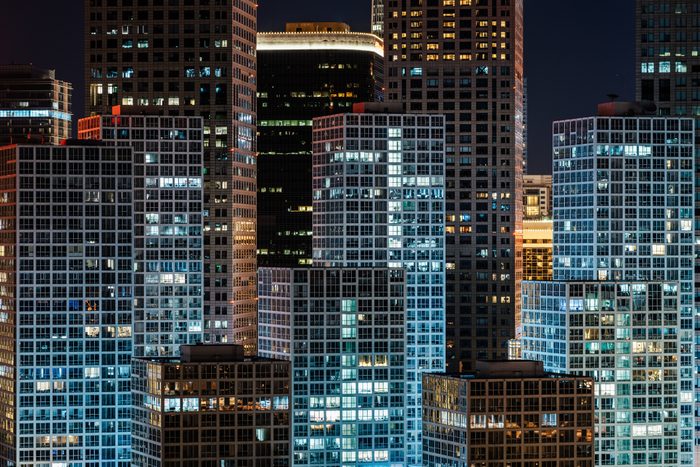 The Exterior of Skyscrapers in Beijing at Night