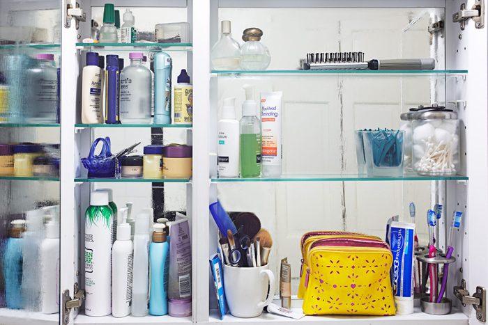 medicine cabinet filled with products