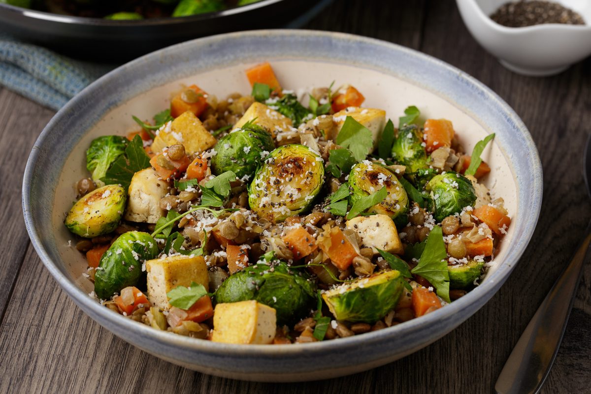 Lentil veggie tahini bowl